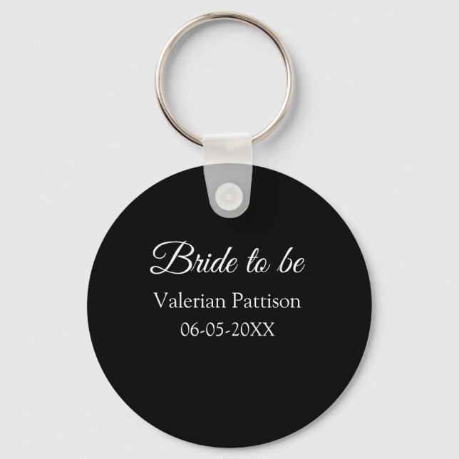 Bride to be name date black white bridal shower we keychain (Front)