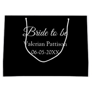Bride to be name date black white bridal shower we large gift bag