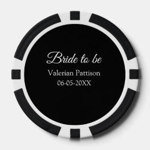 Bride to be name date black white bridal shower we poker chips
