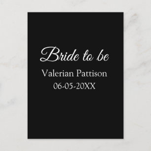 Bride to be name date black white bridal shower we postcard