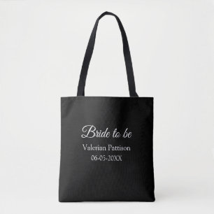 Bride to be name date black white bridal shower we tote bag