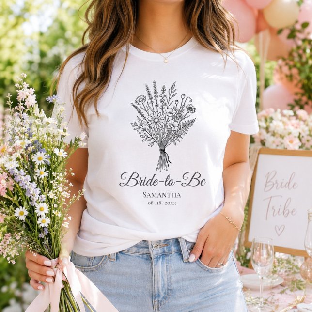 Bride To Be Name & Date Floral Wedding Party Tri-Blend Shirt (Creator Uploaded)