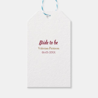 Bride to be name date golden maron bridal shower gift tags