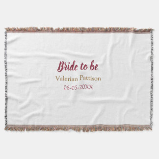 Bride to be name date golden maron bridal shower throw blanket
