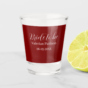 Bride to be name date mauve white bridal shower we shot glass
