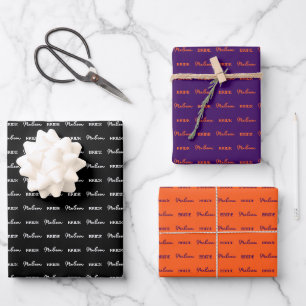 Bride To Be Name Halloween Wedding Purple Orange Wrapping Paper Sheets
