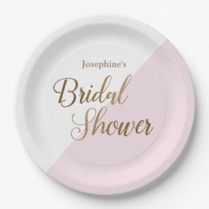Bride to be name Pink Gold Bridal Shower Script Paper Plates