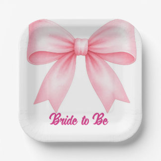 Bride to Be Pink Bow Coquette Bachelorette Paper Plates