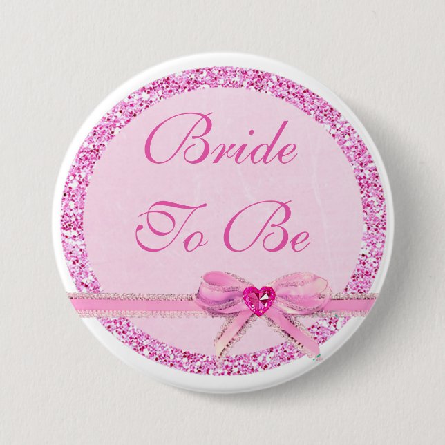 Bride to Be Pink Bow Faux Glitter Button (Front)
