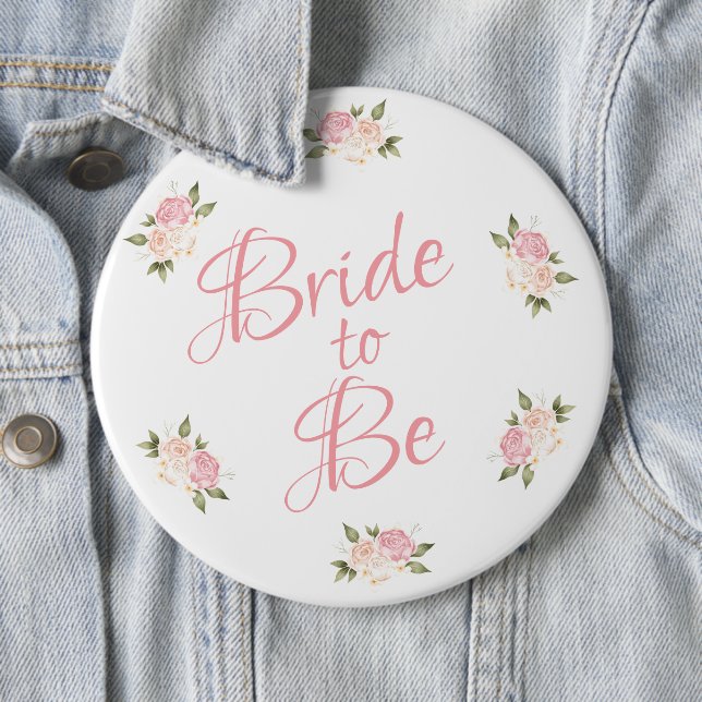 Bride to Be Pink Floral Script Watercolor Button (In Situ)