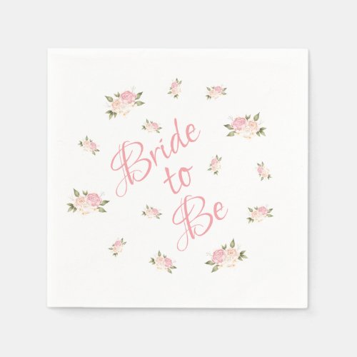 Bride to Be Pink Floral Script Watercolor Napkins