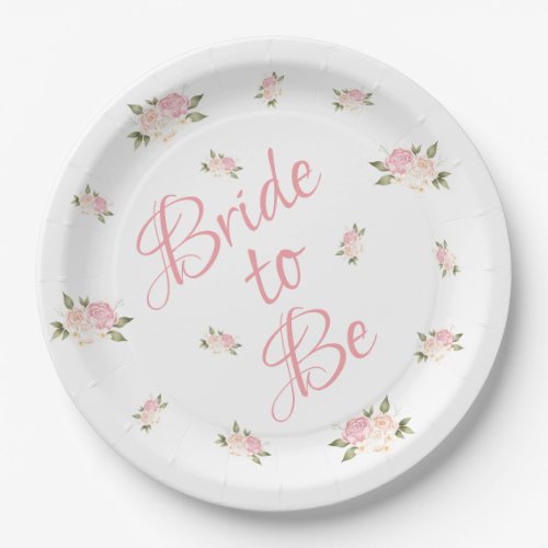 Bride to Be Pink Floral Script Watercolor Paper Plates