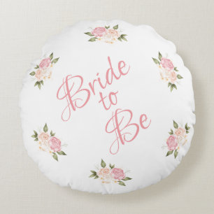Bride to Be Pink Floral Script Watercolor Round Pillow