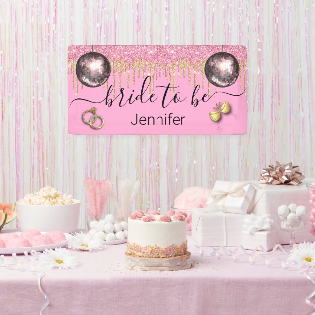 bride to be,pink gold glitters disco Bachelorette  Banner (Party)
