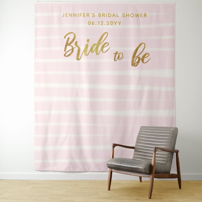 Bride to Be Pink Stripes Boho Chic Bridal Backdrop (In Situ)