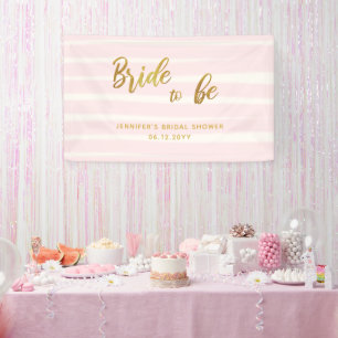 Bride to Be Pink Stripes Boho Chic Bridal Shower Banner