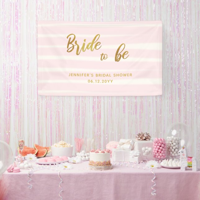Bride to Be Pink Stripes Boho Chic Bridal Shower Banner (Party)