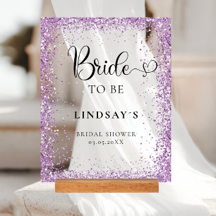 BRIDE TO BE! Purple Glitter Bridal Shower Acrylic Sign