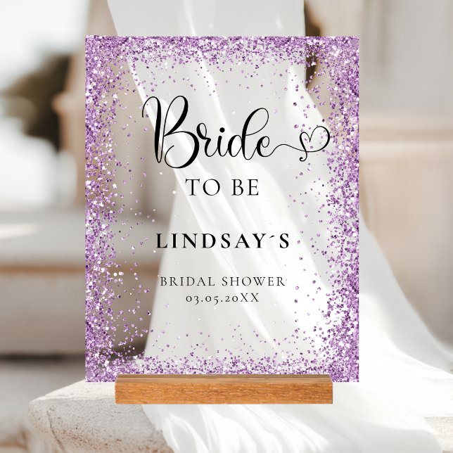 BRIDE TO BE! Purple Glitter Bridal Shower  Acrylic Sign (BRIDE TO BE! Pink Glitter Bridal Shower Acrylic Sign)