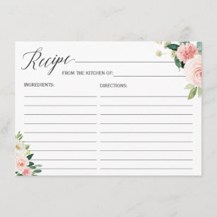 Bride To Be Recipe Card Blush Pink Floral