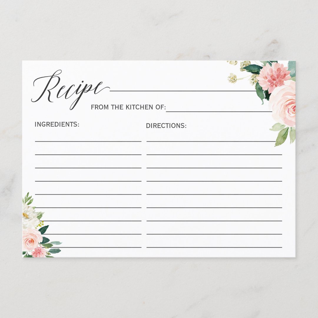 Bride To Be Recipe Card Blush Pink Floral | Zazzle
