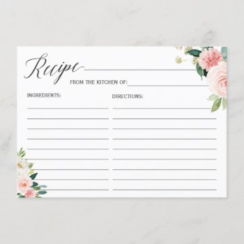 Bride To Be Recipe Card Blush Pink Floral by CardHunter at Zazzle