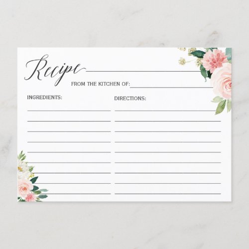 Bride To Be Recipe Card Blush Pink Floral