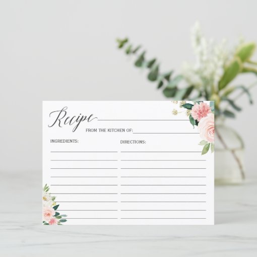 Bride To Be Recipe Card Blush Pink Floral | Zazzle