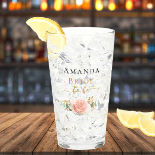 Bride to be rose gold floral eucalyptus greenery glass