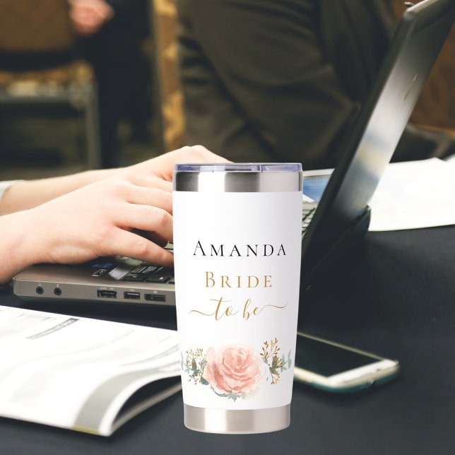 Bride to be rose gold floral eucalyptus greenery insulated tumbler (Creator Uploaded)