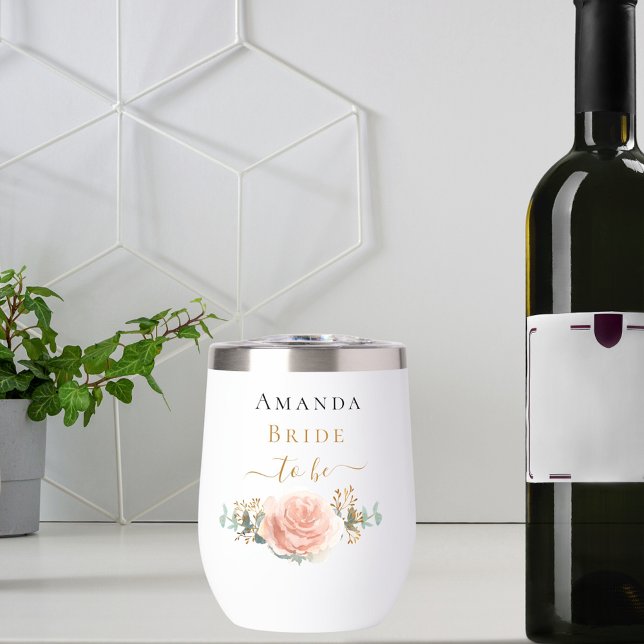 Bride to be rose gold floral eucalyptus greenery thermal wine tumbler (Creator Uploaded)
