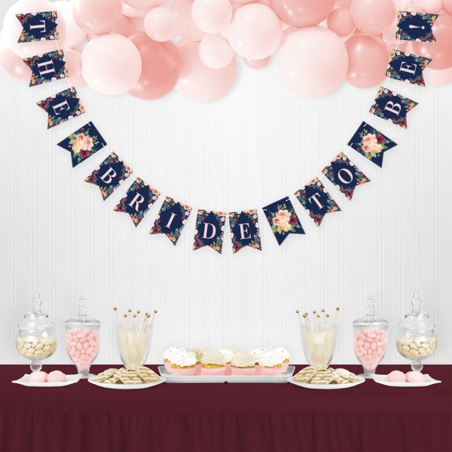 Bride to Be Rustic Navy Fall Floral Bridal Shower Bunting Flags (Creator Uploaded)