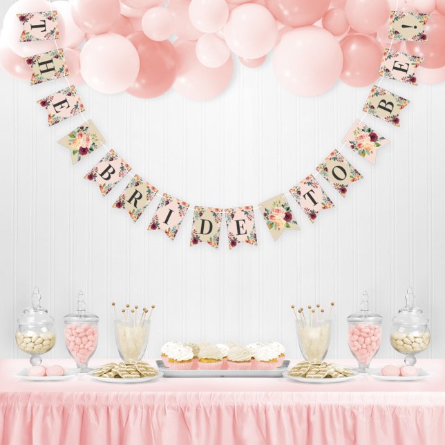 Bride to Be Rustic Pink Fall Floral Bridal Shower Bunting Flags (Creator Uploaded)