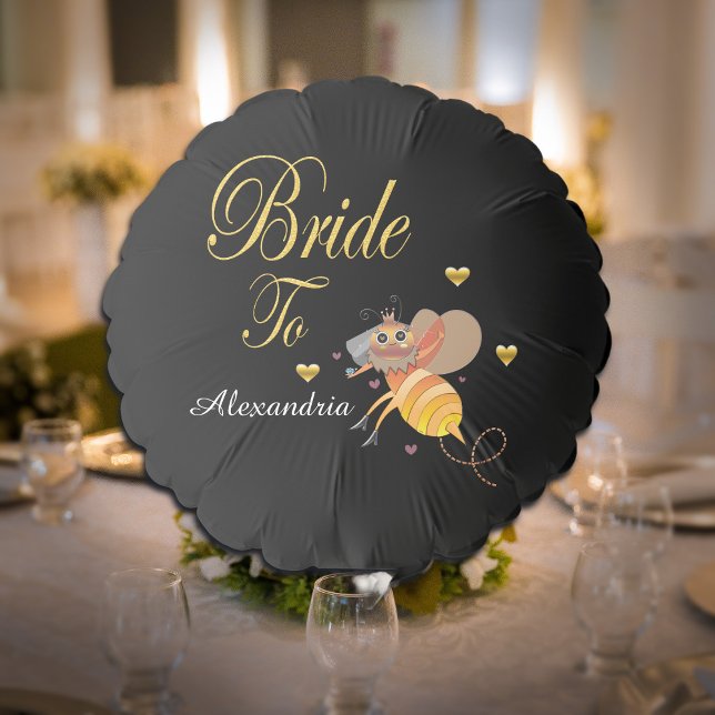 Bride To Be Shower Black Gold Personalize  Balloon (Creator Uploaded)