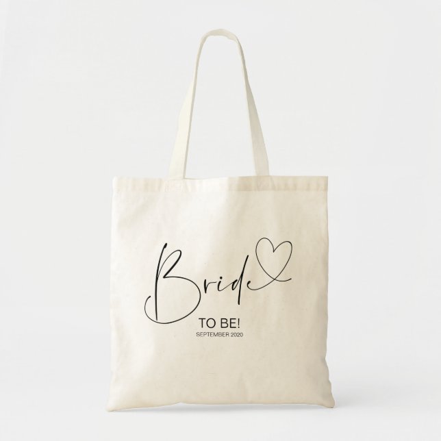 Bride To Be Simple Black and White Wedding Tote (Front)
