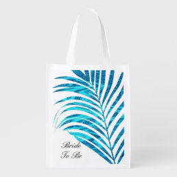 Bride To Be Teal Blue Palm Leaf Abstract Unique Grocery Bag