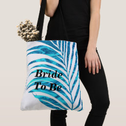 Bride To Be Teal Blue Waves Abstract Palm Leaves Tote Bag