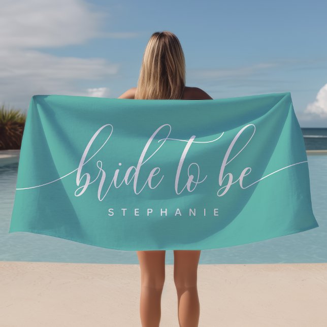 Bride To Be Teal Hen Party Personalized  Beach Towel (Creator Uploaded)