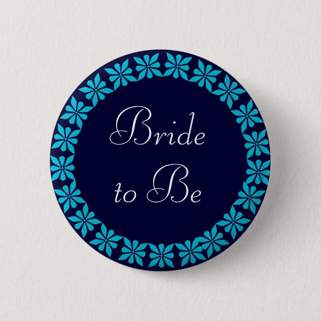 Bride to Be Turquoise Flowers I.D. Button (Front)