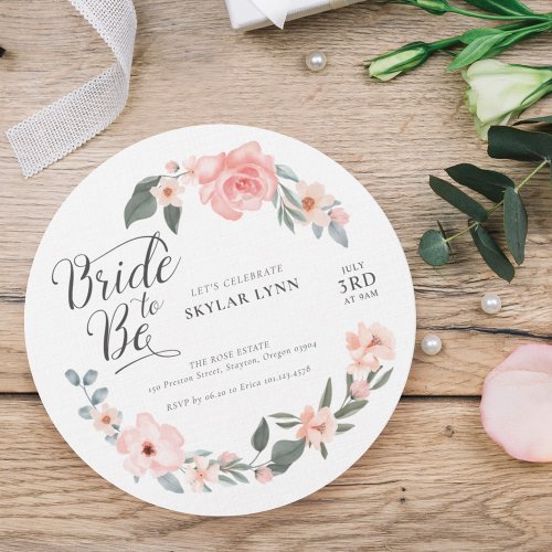 Bride to Be Watercolor Floral Rose  Sage Greenery Invitation