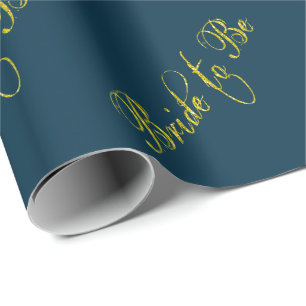 Bride to be wedding marriage bridal blue gold wrapping paper