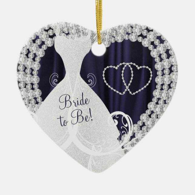 Bride to Be White Diamonds Plum Purple Wedding Ceramic Ornament (Front)