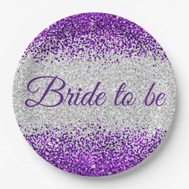 Bride to be White/Silver Purple Paper Plates (Front)