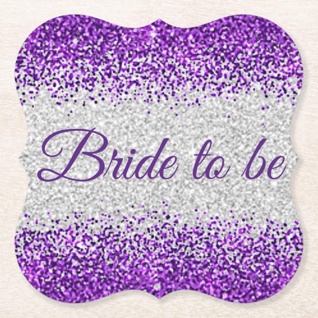 Bride to be - White Silver / Purple Sparkle Paper Coaster (Front)