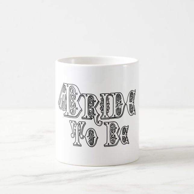 Bride To Be With Veil, Fancy White - Black Outline Coffee Mug (Center)