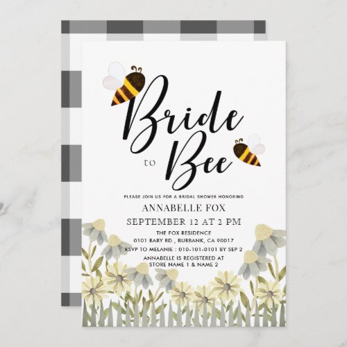 Bride to Bee Black Buffalo Check Bridal Shower Invitation