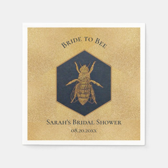 Bride to Bee Bridal Shower Honeybee Honeycomb Gold Napkins (Front)