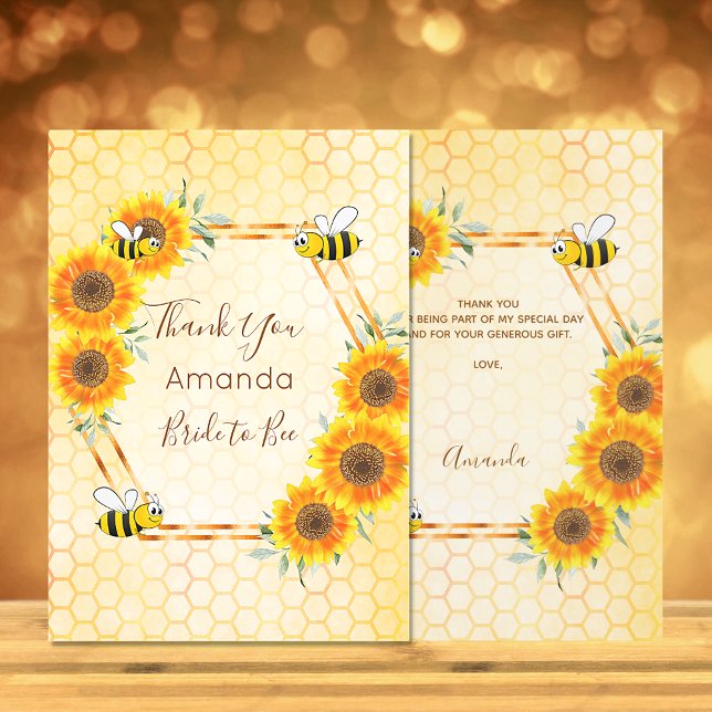 Bride to Bee Bridal shower honeycomb florals Thank You Card (Creator Uploaded)