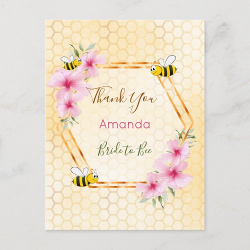 Bride to Bee Bridal shower honeycomb thank you Postcard