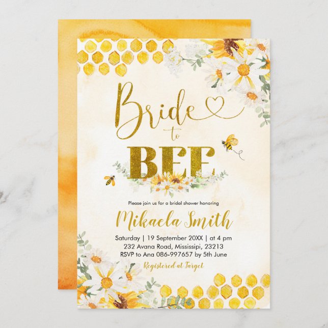 Bride to Bee Bridal Shower Invitation (Front/Back)
